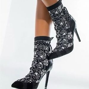 Azalea Wang Black & White Sock Stiletto Bootie